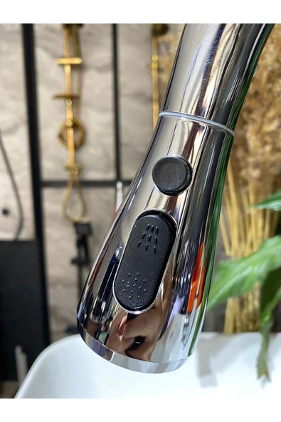 Silver Gümüş Ginza Spiralli Mutfak Bataryası Oynar Başlıklı Evye Musluğu Uzayan Mutfak Bataryası - Resim 4