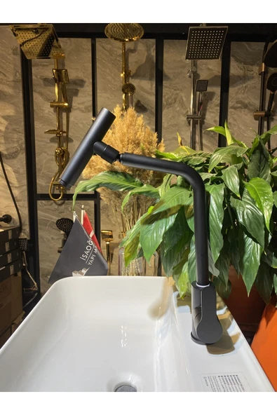 Siyah Mutfak Bataryası Teleskopik Musluk 360 Hareketli Başlık Mat Siyah Mutfak Bataryası - Resim 2