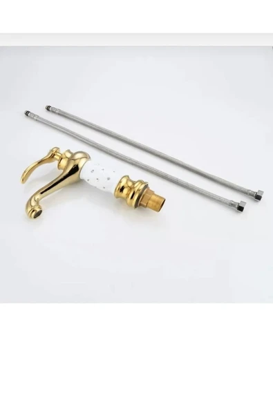 Gold Lavabo Bataryası Altın Banyo Musluğu Premium Taşlı Tasarım Gold Batarya - 3