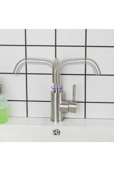 Lavabo Bataryası Mat Krom Lavabo Musluğu Fırçalanmış Mat Krom Nikel Renk - Resim 3