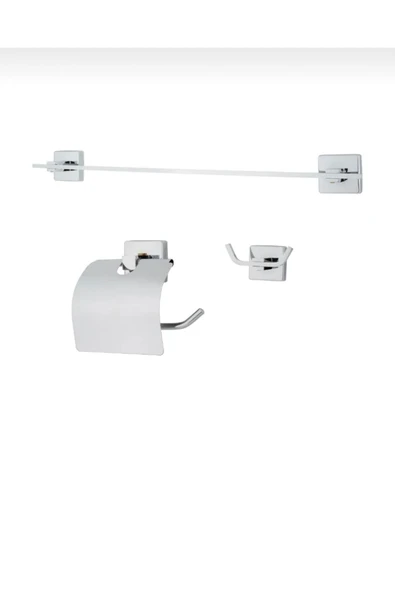 Havluluk Tuvalet Kağıtlık İkili Bornozluk Komple Set Pirinç Paslanmaz Premium Banyo Seti - Resim 3