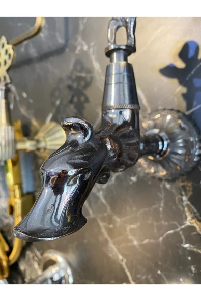 Kurna Musluğu Hamam Musluğu Siyah Renk Premium Tasarım Komple Pirinç - Resim 3
