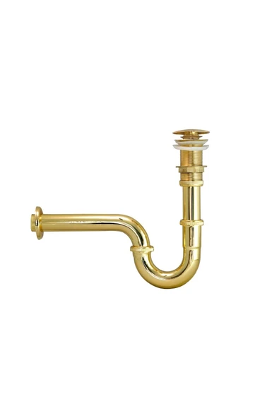 Gold Lavabo Gideri Komple Pirinç Lavabo Sifonu Gold Renk Lavabo Süzgeci Çift Kademe