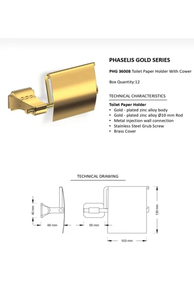 Gold Tuvalet Kağıtlık Klasik Vintage Phaselis Design Gold Banyo Kağıtlık - 2