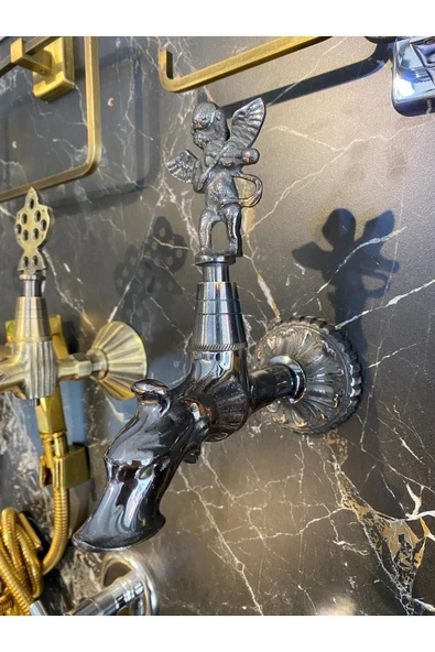 Kurna Musluğu Hamam Musluğu Siyah Renk Premium Tasarım Komple Pirinç - Resim 2