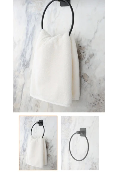 Siyah Havluluk Tuvalet Kağıtlık Set Mat Siyah Paslanmaz Pirinç Malzeme Ikili Set - Resim 7