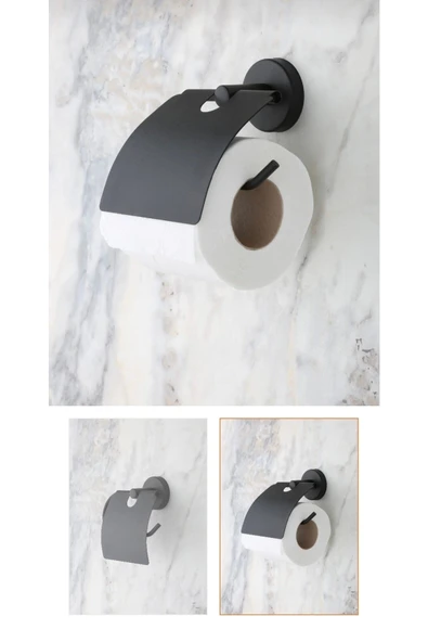 Siyah Havluluk Tuvalet Kağıtlık Set Mat Siyah Paslanmaz Pirinç Malzeme Ikili Set - Resim 2