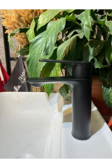 Siyah Lavabo Bataryası Slim Tasarım Kare Armatür Mat Siyah Lavabo Musluğu