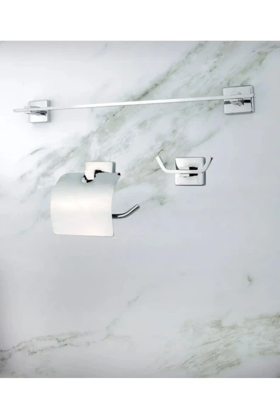 Havluluk Tuvalet Kağıtlık İkili Bornozluk Komple Set Pirinç Paslanmaz Premium Banyo Seti - Resim 2