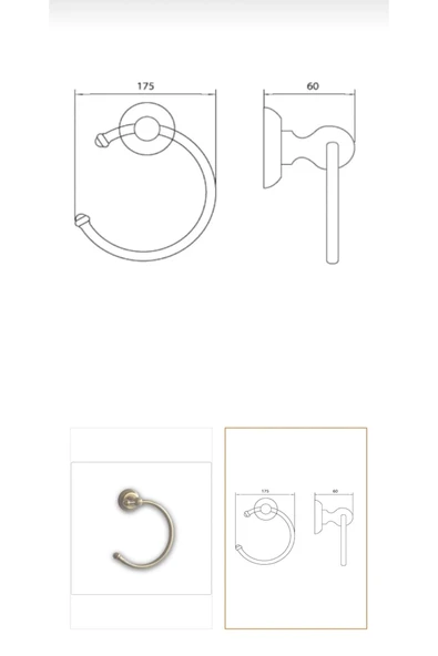 Antik Gold Havluluk Mat Gold Banyo Havluluğu Vintage Tasarım Pirinç Malzeme - Resim 2