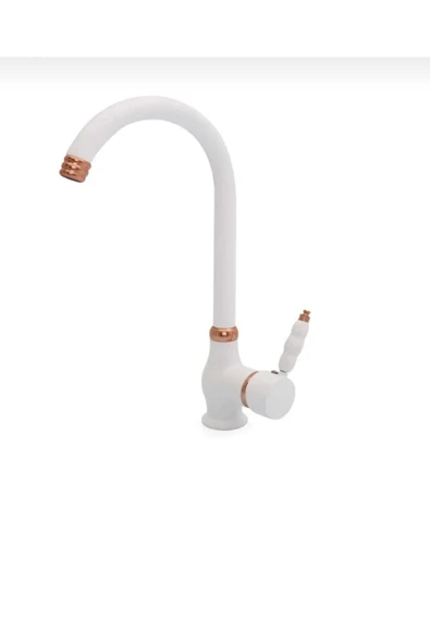 Bakır Beyaz Mutfak Bataryası Korto Beyaz Evye Musluğu Bron Mutfak Bataryası - Resim 3