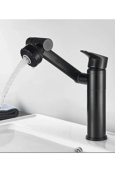 Siyah Batarya Mat Siyah Banyo Musluğu 360 Derece Hareketli Robotik Lavabo Musluğu Siyah Musluk - Resim 2