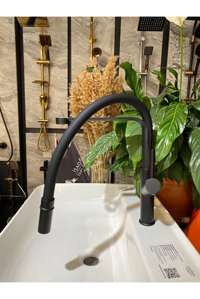 Siyah Mutfak Bataryası Siyah Evye Musluğu Uzayan Sistem Modern Tasarım 5 Yıl Garantili - Resim 2