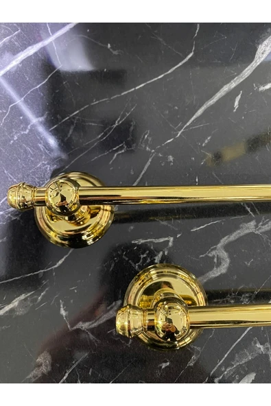 Gold Havluluk Ve Tuvalet Kağıtlığı Vintage Tasarım Altın Havluluk Ve Kağıtlık Set Pirinç - 2