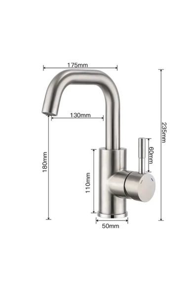 Lavabo Bataryası Mat Krom Lavabo Musluğu Fırçalanmış Mat Krom Nikel Renk - Resim 2