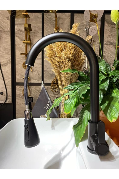 Siyah Spiralli Mutfak Bataryası Spiralli Evye Musluk Uzayan Batarya Tazzik Ve Basınç Ayarlı Musluk - Resim 3
