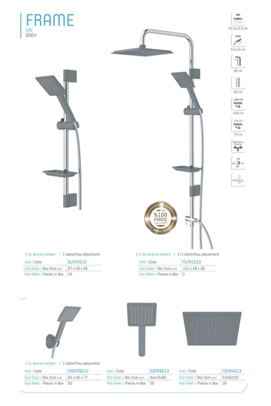 Antrasit Duş Sistemi Tepe Yağmurlamalı Duş Seti Antrasit Gri ürün görseli