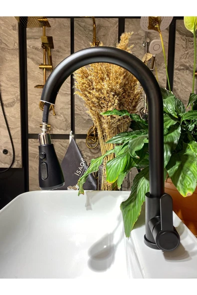 Siyah Spiralli Mutfak Bataryası Spiralli Evye Musluk Uzayan Batarya Tazzik Ve Basınç Ayarlı Musluk - Resim 2