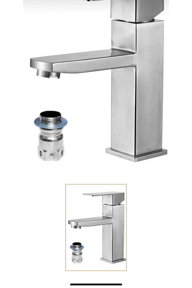 Inox Lavabo Bataryası Inox Lavabo Musluk Kare Inox Lavabo Bataryası - 2