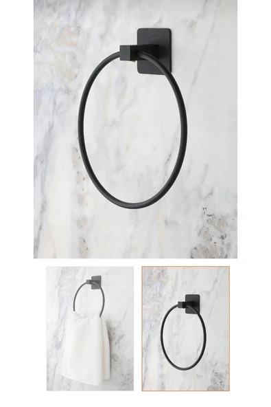 Siyah Havluluk Tuvalet Kağıtlık Set Mat Siyah Paslanmaz Pirinç Malzeme Ikili Set - Resim 3