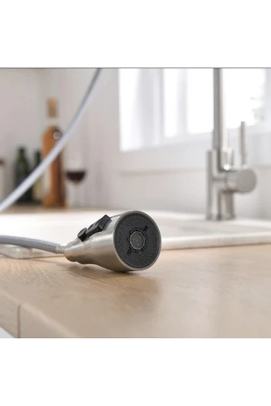 Spiralli Mutfak Bataryası Mat Krom Leke El İzi Tutmaz Evye Musluğu Uzayan Sistem Batarya - Resim 3