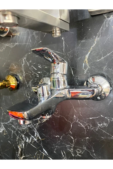 Gümüş Banyo Bataryası Kare Büyük Tasarım Krom Duş Musluğu Banyo Armatür - 3