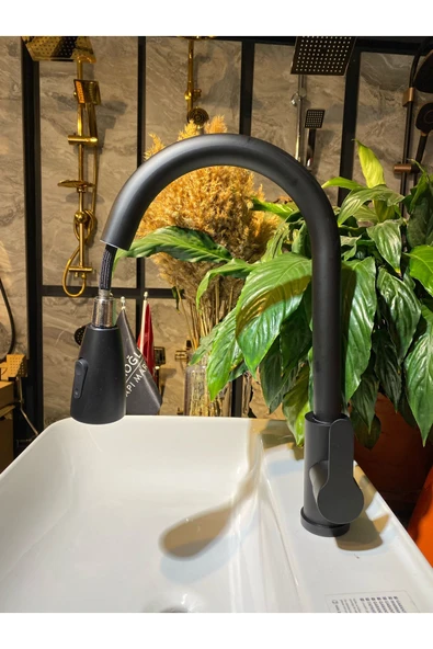 Spiralli Mutfak Bataryası Mat Siyah Uzayan Evye Musluğu Tazzik ve Basınç Ayarlı Batarya - Resim 2