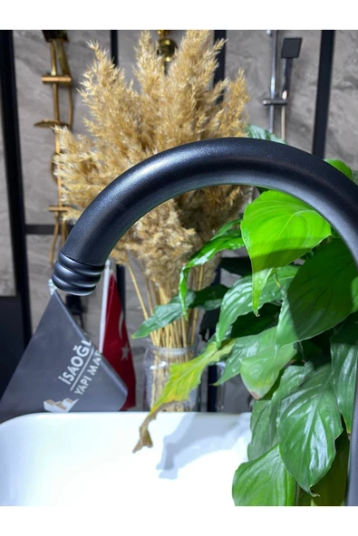 Mat Siyah Mutfak Bataryası Siyah Evye Musluğu Porselenli Luxury Rustik Batarya Siyah Musluk - Resim 4