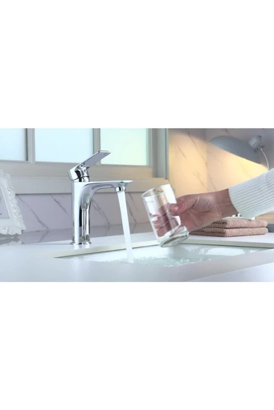 Lavabo Bataryası Kare Modern Tasarım Banyo Bataryası Gümüş Renk - Resim 3