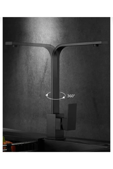 Mat Siyah Evye Bataryası Siyah Grape Mutfak Armatür Kare Tasarım Batarya - Resim 2