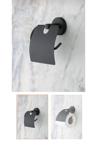 Siyah Tuvalet Kağıtlığı Mat Siyah Banyo Kağıtlık Pirinç Malzeme Paslanmaz Siyah Aksesuar - Resim 2