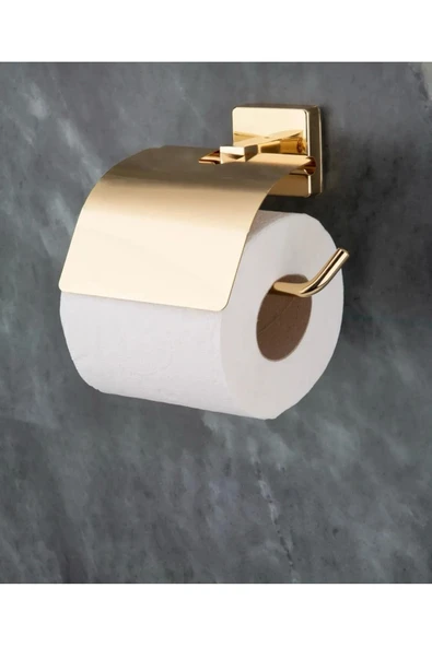 Gold Tuvalet Kağıtlığı Gold Premium Kağıtlık Kapaklı Tasarım Pirinç - 2