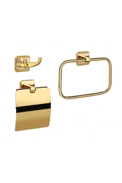 Gold Banyo Seti Gold Havluluk Gold Kağıtlık İkili 3 lü Set