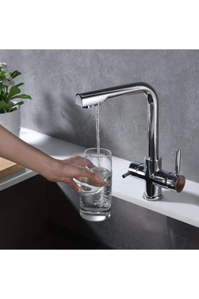 Arıtmalı Mutfak Bataryası Arıtıcılı Eviye Musluğu Modern Tasarım Arıtma Cihazlarına Uygun Gümüş Renk ürün görseli