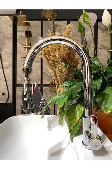 Silver Gümüş Ginza Spiralli Mutfak Bataryası Oynar Başlıklı Evye Musluğu Uzayan Mutfak Bataryası - Resim 2