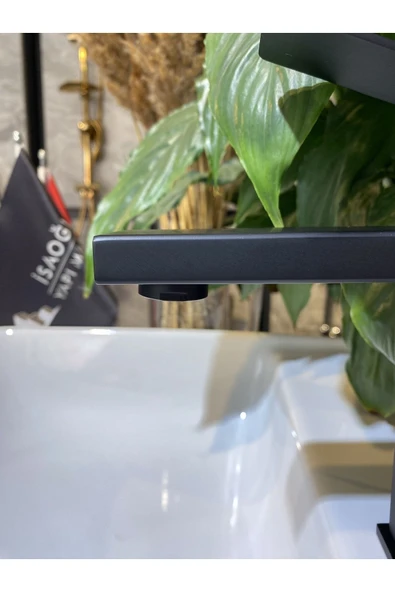 Mat Siyah Lavabo Bataryası Kare Slim Tasarım Siyah Banyo Armatürü - Resim 3