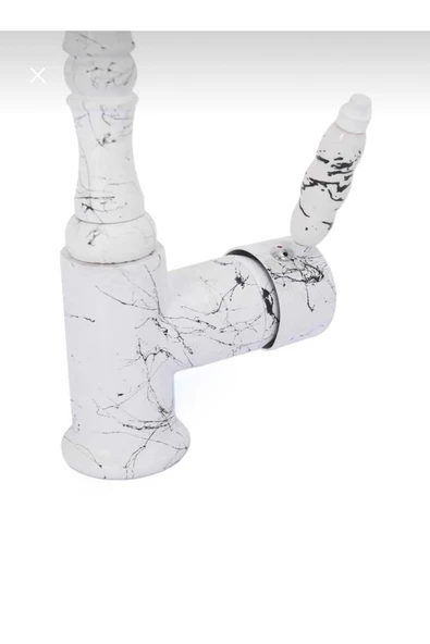 Beyaz Mermer Mutfak Bataryası Evye Musluğu Zen Design Rustik Mutfak Musluğu - Resim 3