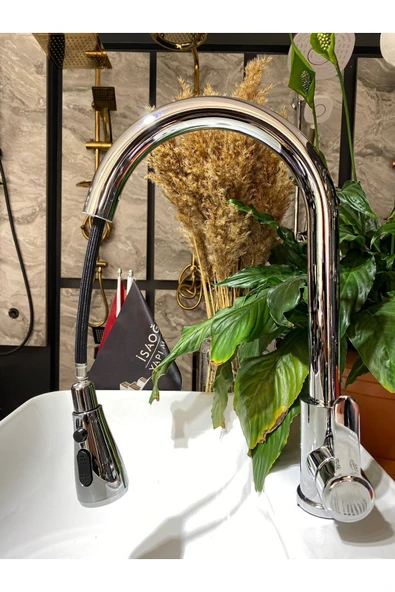 Silver Gümüş Ginza Spiralli Mutfak Bataryası Oynar Başlıklı Evye Musluğu Uzayan Mutfak Bataryası - Resim 3