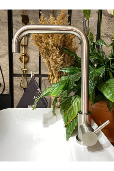 Mutfak Bataryası Inox Renk Evye Musluğu 5 Yıl Garantili Mutfak Musluğu Eviye Bataryası - Resim 3