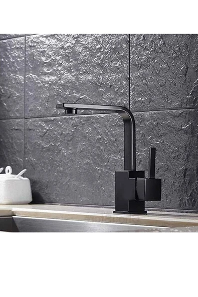 Siyah Lavabo Bataryası Siyah Banyo Lavabo Musluğu Yüksek Model Kare Lavabo Musluğu - 3