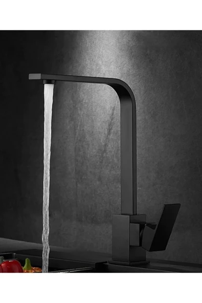 Mat Siyah Evye Bataryası Siyah Grape Mutfak Armatür Kare Tasarım Batarya - Resim 4