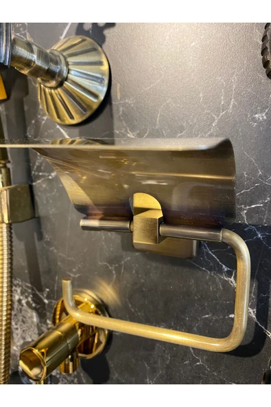 Antik Gold Tuvalet Kağıtlığı Kapaklı Tuvalet Kağıtlık Premium Pirinç - 2