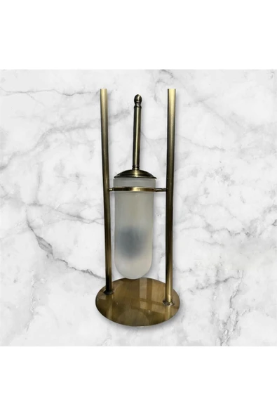 Antik Gold Ayaklı Tuvalet Kağıtlığı ve Klozet Fırçası Vintage Tasarım Pirinç Malzeme Antik Fırça - Resim 5