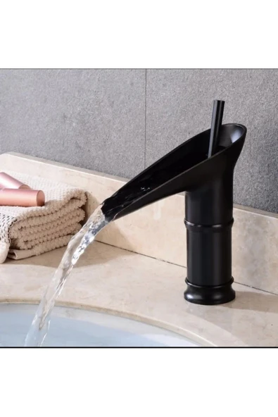 Siyah Lavabo Bataryası Şelale Akışlı Musluk Banyo Bataryası - Resim 3