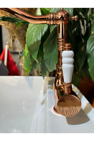 Rose Bakır Lavabo Bataryası Zen Design Kolay Abdest Yüksek Lavabo Musluğu Bronz Bakır - Resim 2