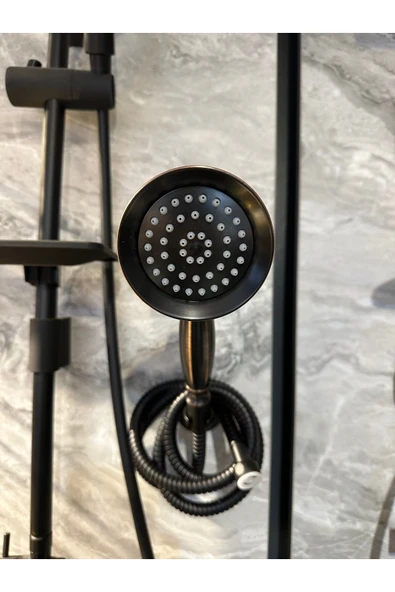 Siyah Duş Sistemi Klasik Vintage Tasarım Duş Seti Askı Aparatı Dahil Komple Set - Resim 2