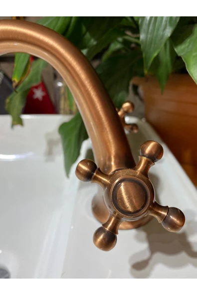 Mat Bakır Bronz Lavabo Bataryası Eskitme Lavabo Musluk Bronz Musluk Premium Design - 2