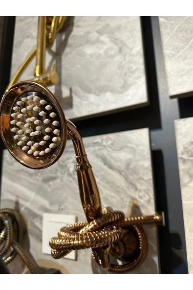 Bakır Duş Sistemi Klasik Vintage Bronz Duş Seti Bronz Askı Aparatı Dahil Komple Set - Resim 3