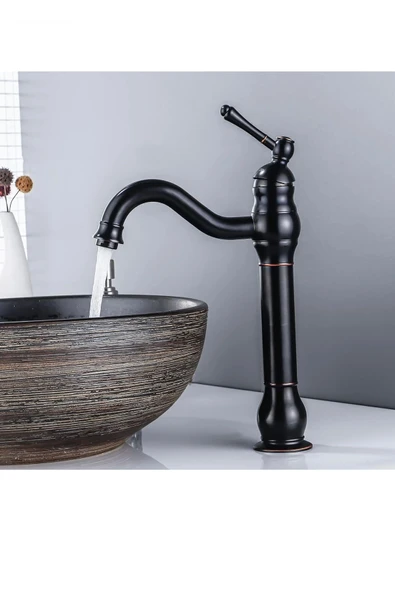 Siyah Çanak Lavabo Bataryası Siyah Vintage Armatür Çanak Lavabo Uyumlu Batarya ürün görseli