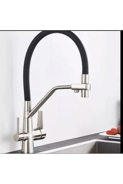 Arıtmalı Musluk Mutfak Bataryası Mat Krom Renk Spiralli Batarya Uzayan Sistem İnox Evye ürün görseli